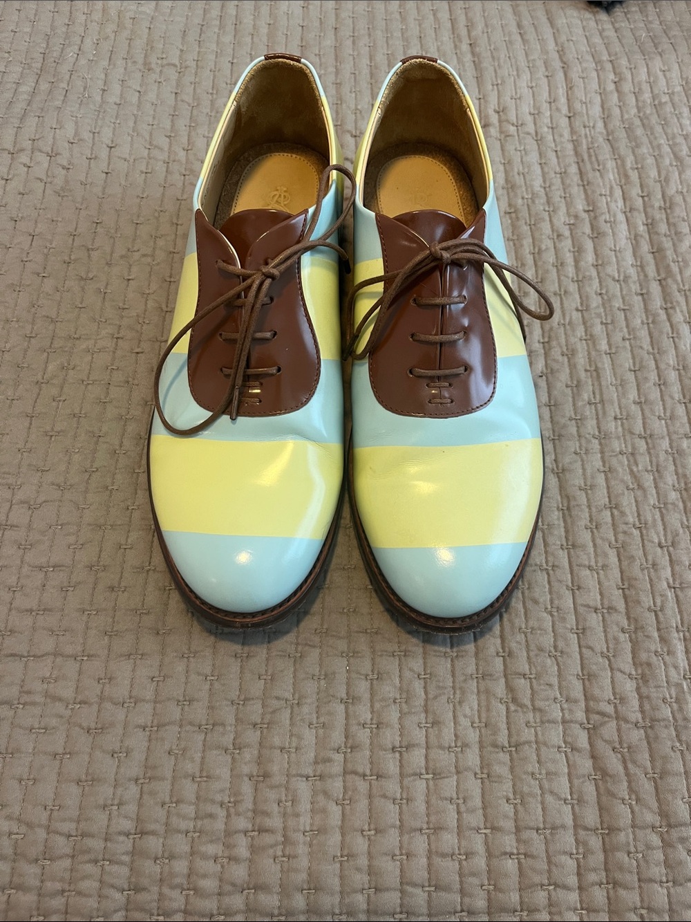 Office of Angela Scott Striped Pastel Oxford Shoes - Yellow & Light Blue